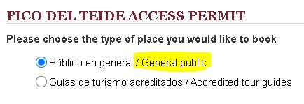 Apply for Teide Access Permit - General Public