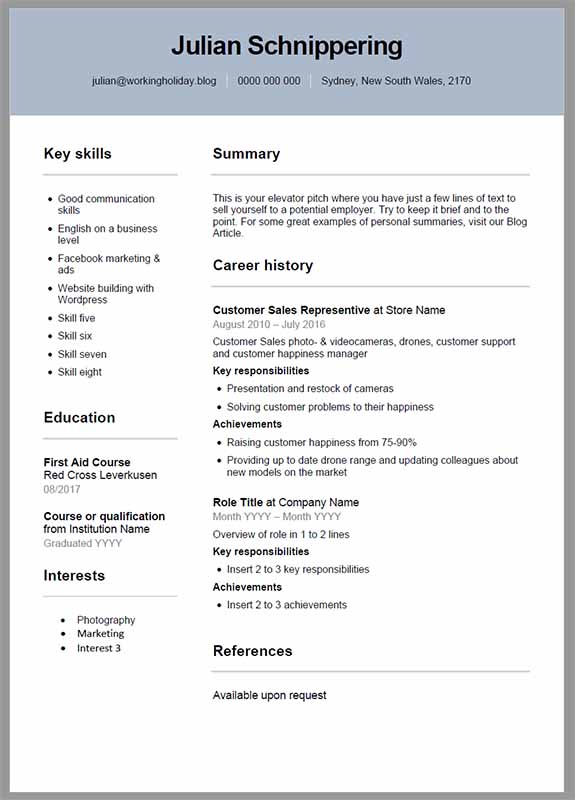 Resume Template Australia Julian